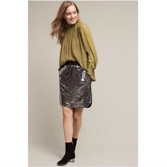 Anthropologie Harlyn Metallic Silver Sequin Skirt Size Small - Picture 1 of 3